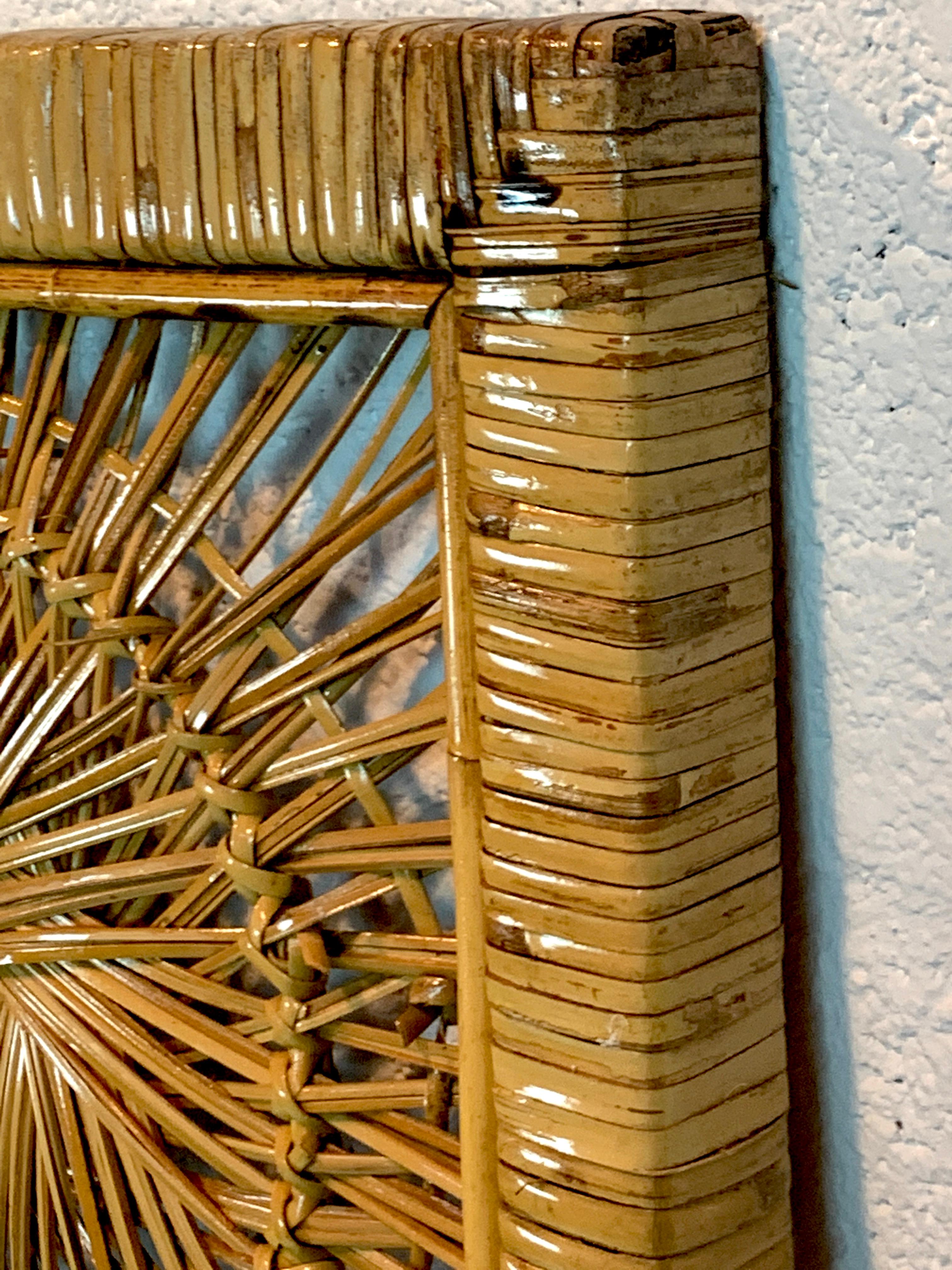 1970s Mod Rattan/Wicker Paneled Sunburst Trumeau Style Mirror In Good Condition In West Palm Beach, FL