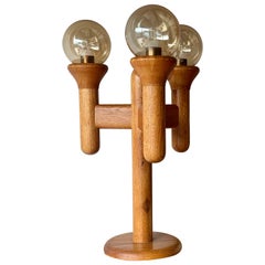 1970s Modeline of California Sculptural Oak Triple-Globe Table Lamp