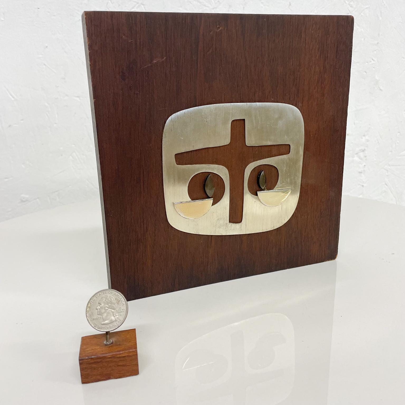 1970s Modern Abstract Cross Wall Art Mahogany Sterling Silver Emaus Monks Mexico 1