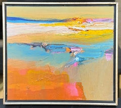 1970s Modern Abstract Seascape Oil On Canvas Painting Signed Margaret Smith