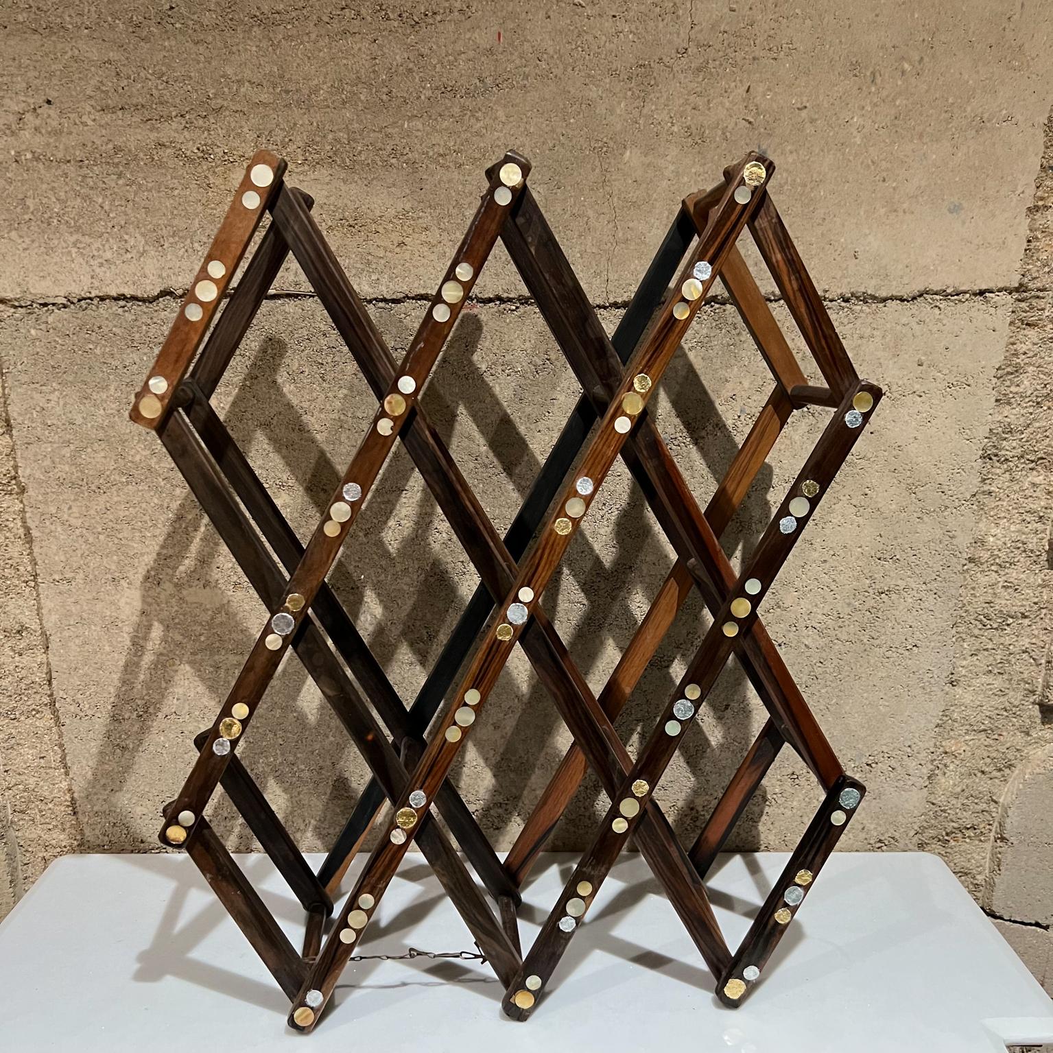 1970s Modern Accordion Ten Bottle Wine Rack in Rosewood and Abalone Shell For Sale 7