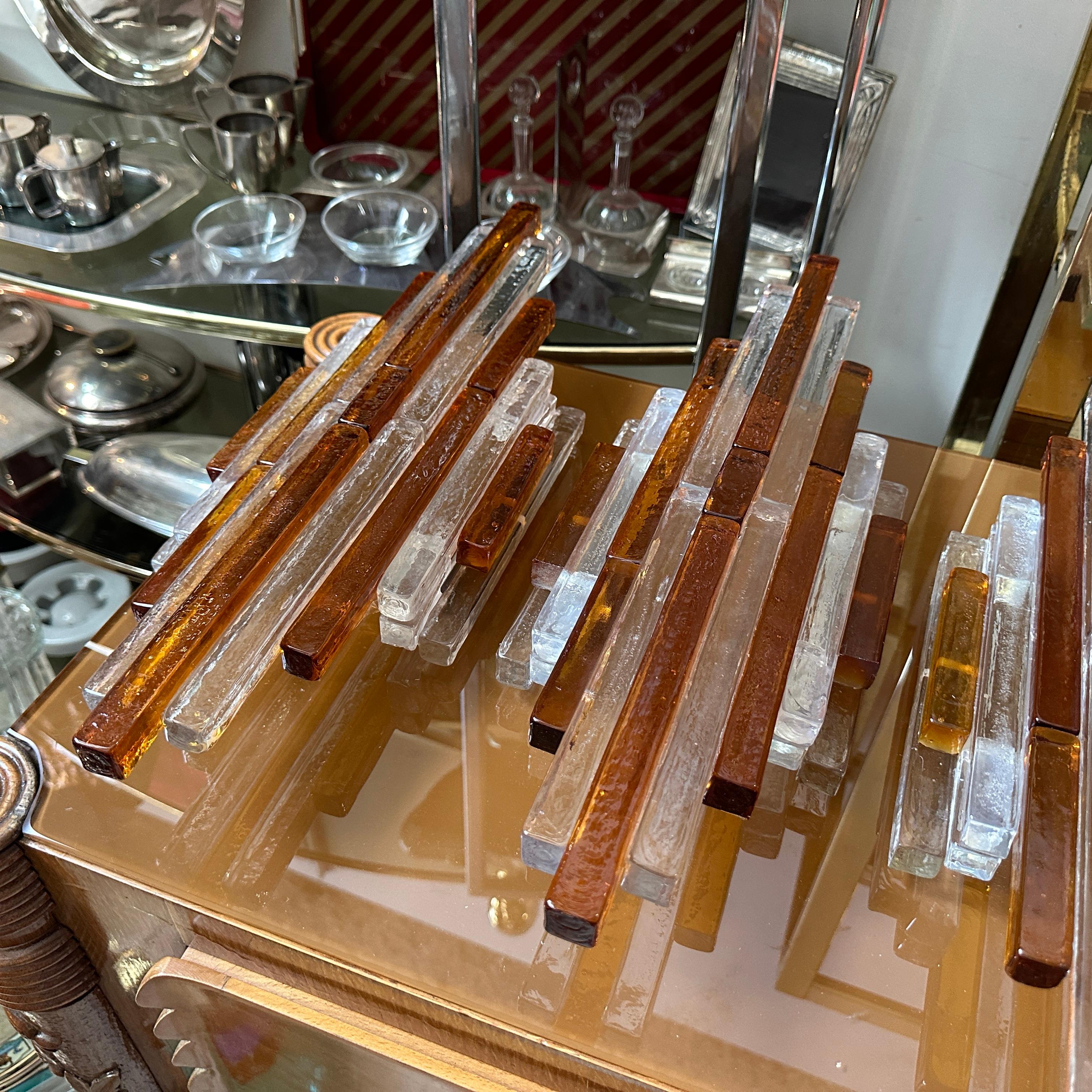 Mid-Century Modern A 1970s Modern Amber and Clear Stacked Glass Linea Wall Sconce by Poliarte For Sale