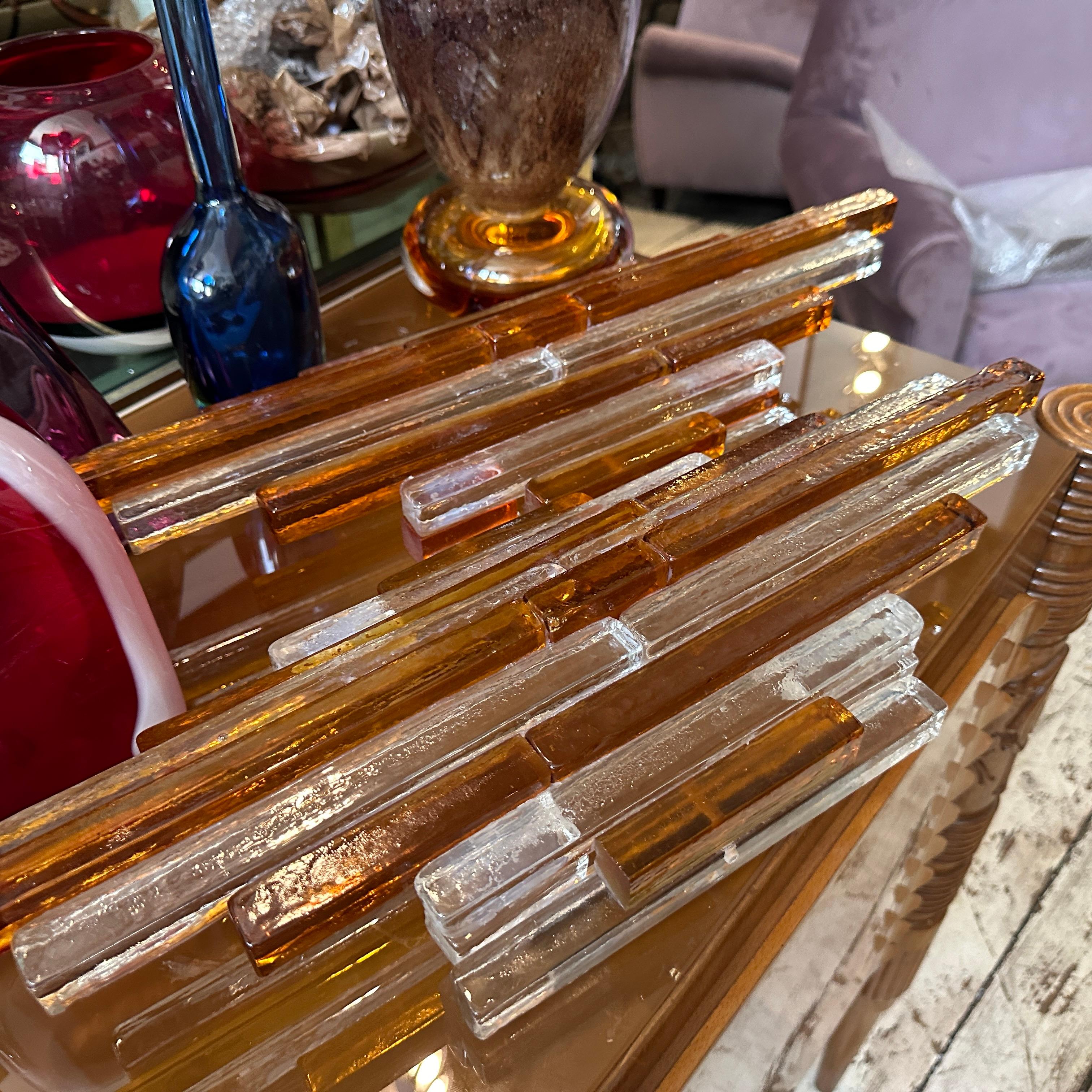 Hand-Crafted A 1970s Modern Amber and Clear Stacked Glass Linea Wall Sconce by Poliarte For Sale