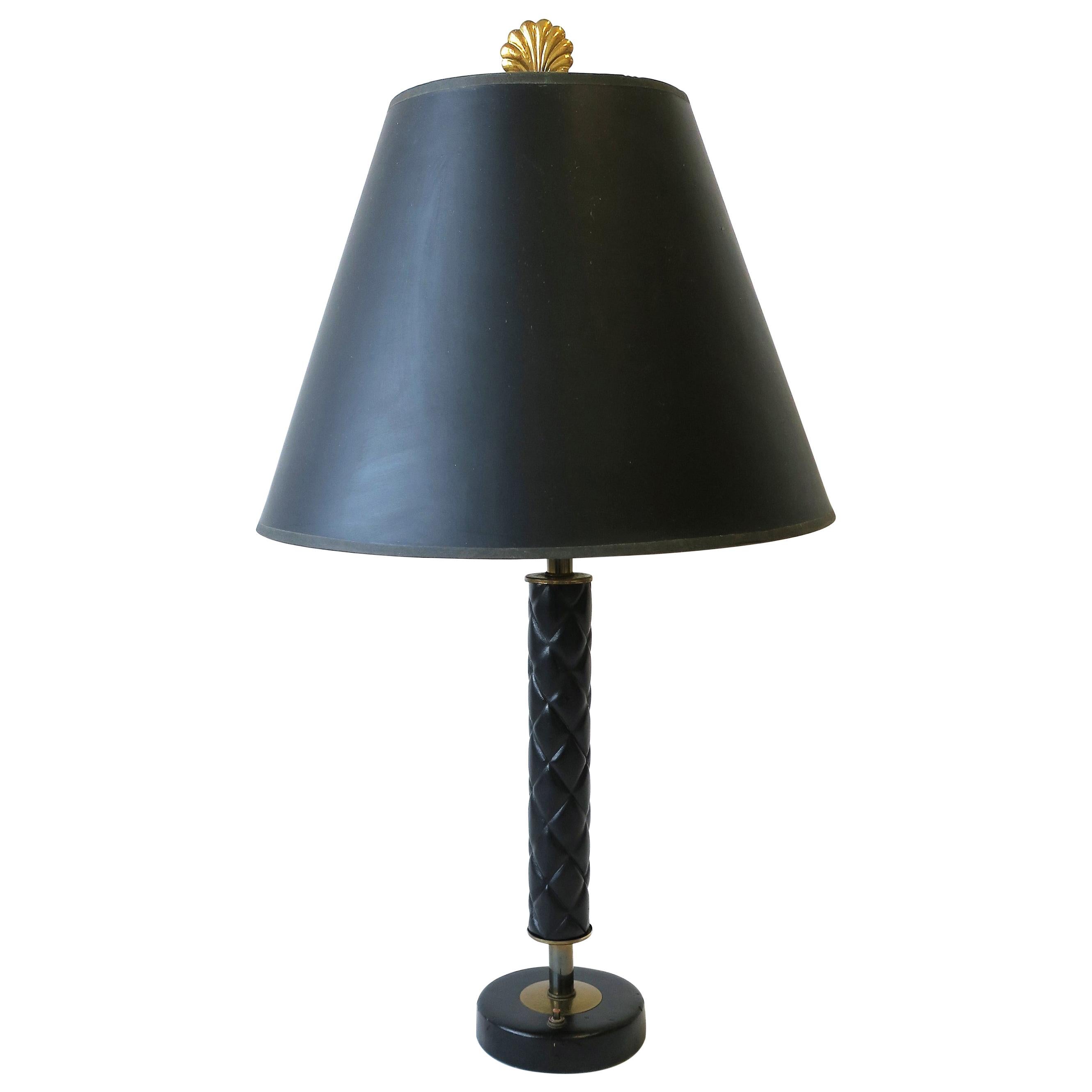 Modern Black Leather and Brass Desk or Table Lamp, 1970s