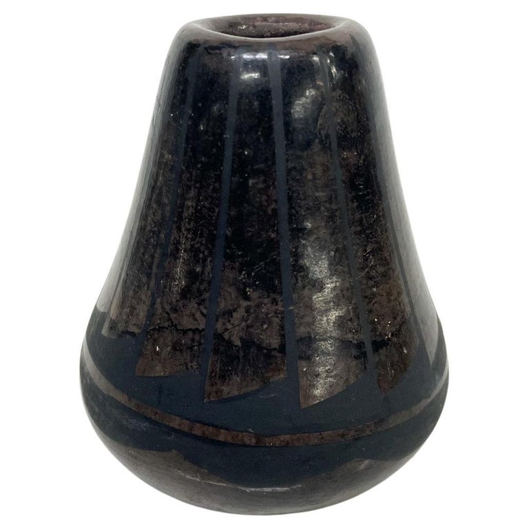 Vase Céramique Bleu Incisé Moderne Milieu De Siècle MCM 1970 Pot à Mauvaises Herbes