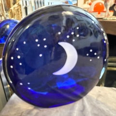 1970s Modern Blue and White Heavy Murano Glass Sculpture Signed Toso