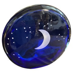 1970s Modern Blue and White Heavy Murano Glass Sculpture Signed Toso