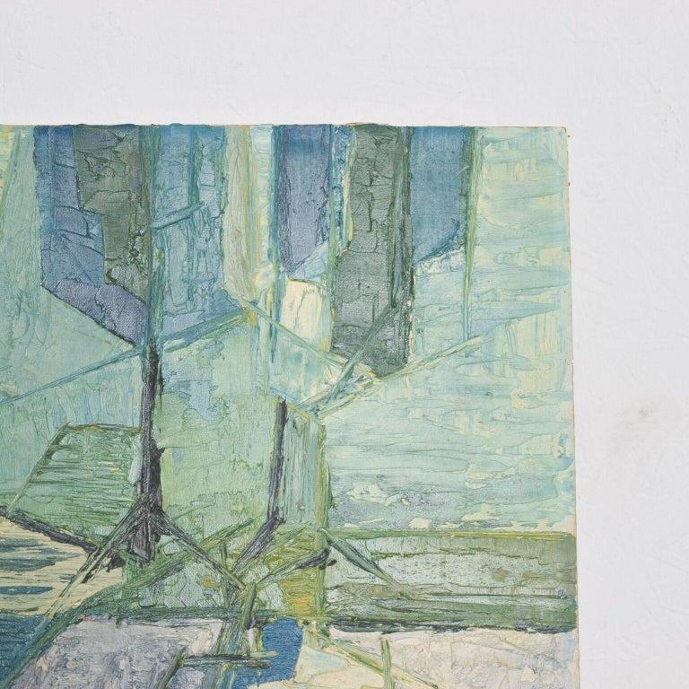 American 1970s Modern Blue Green Abstract Oil Painting California Art For Sale