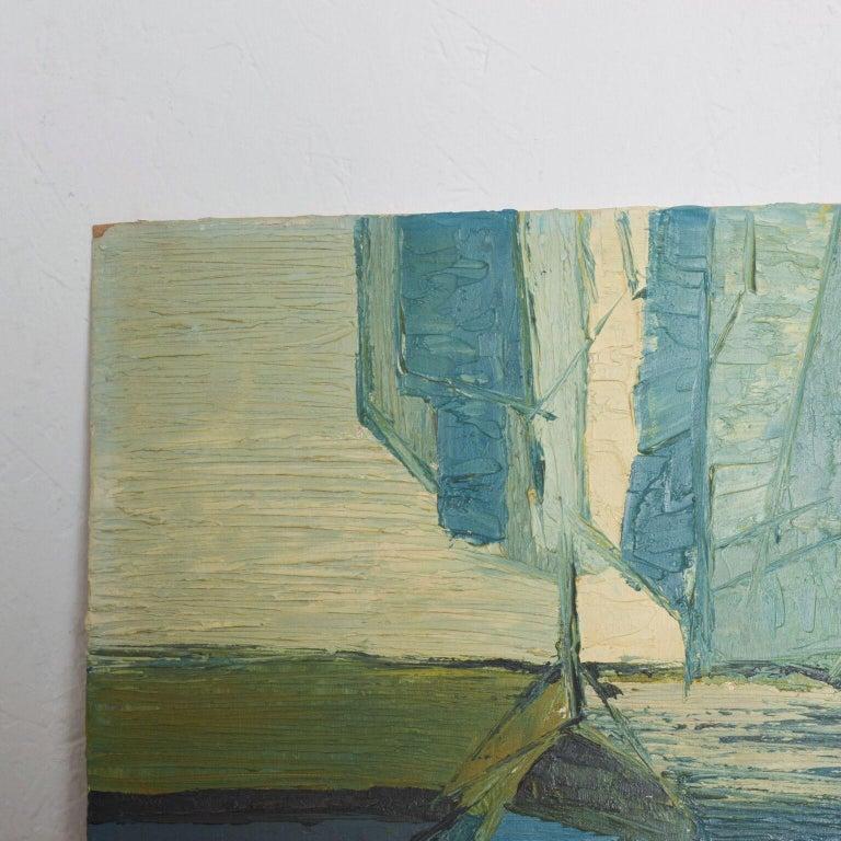 1970s Modern Blue Green Abstract Oil Painting California Art In Good Condition For Sale In Chula Vista, CA
