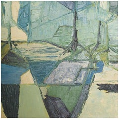 Abstraktes Ölgemälde in Blau und Grün, Kalifornien, Moderne der 1970er Jahre