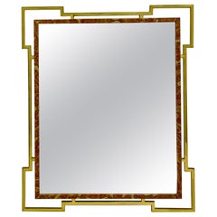 Espejo de pared moderno de latón y mármol de imitación de los años 70