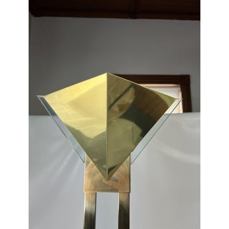 1970s modern brass and glass floor lamp.