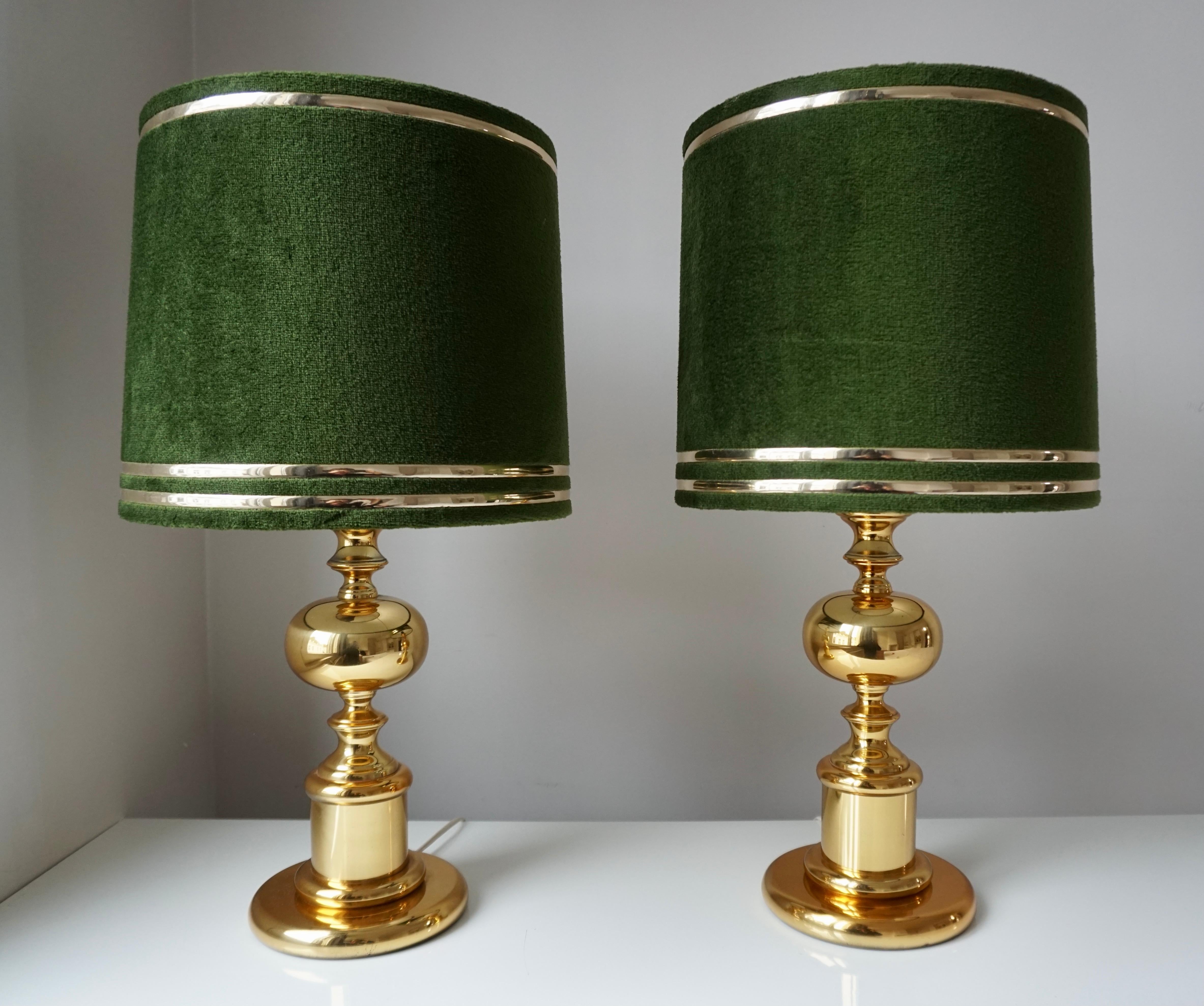 Mid-Century Modern 1970s Modern Brass and Velvet Table Lamps For Sale