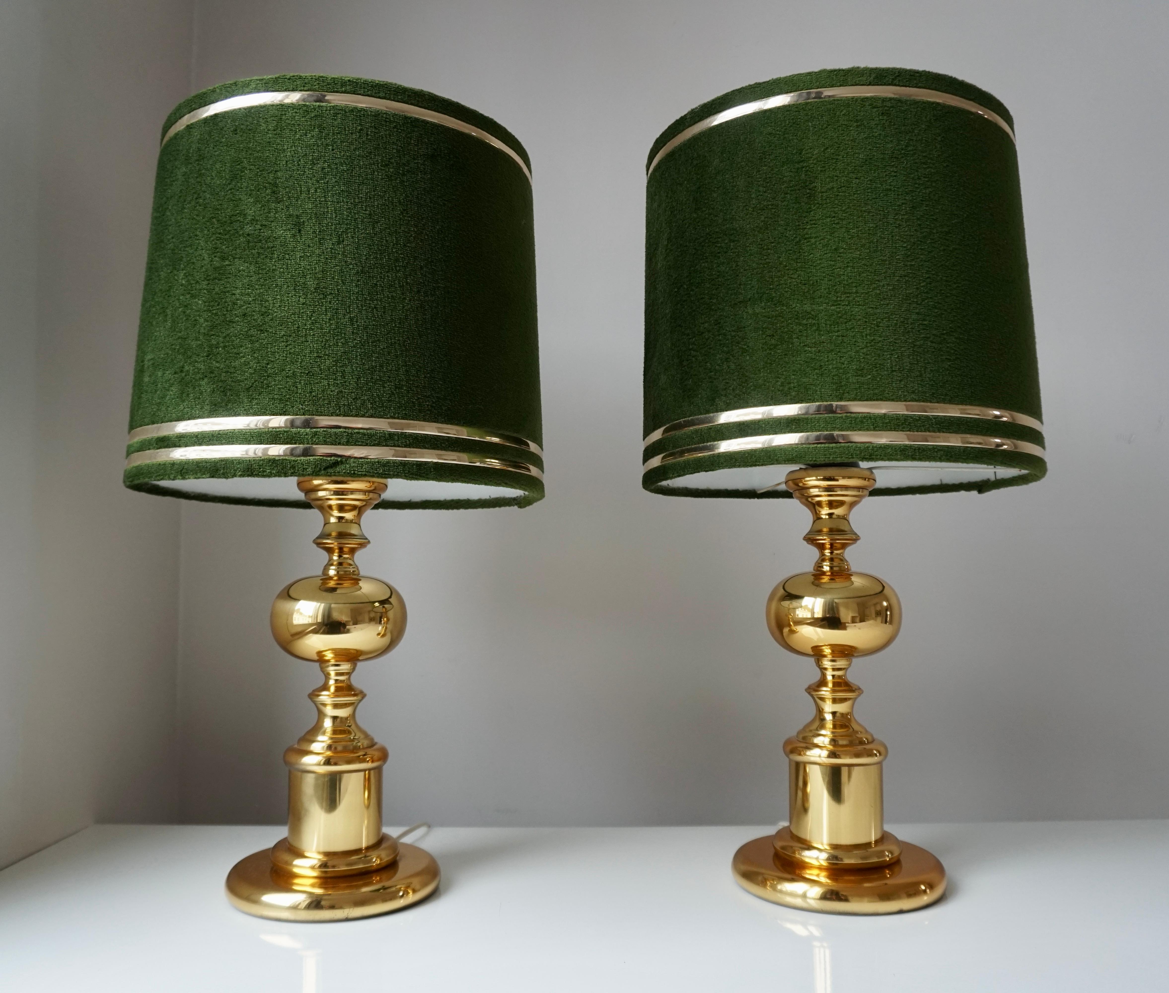 Italian 1970s Modern Brass and Velvet Table Lamps For Sale