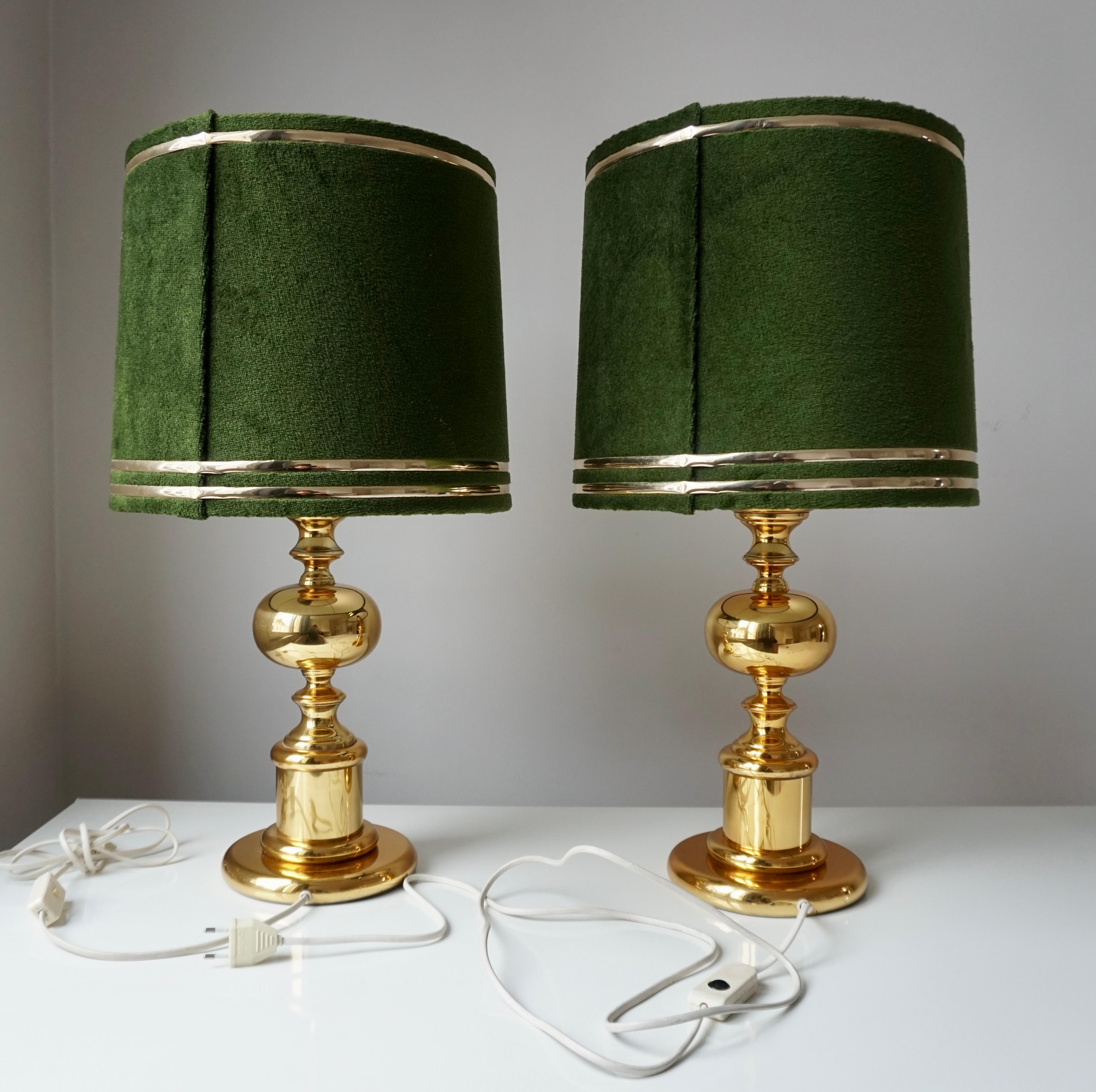1970s Modern Brass and Velvet Table Lamps In Good Condition For Sale In Antwerp, BE