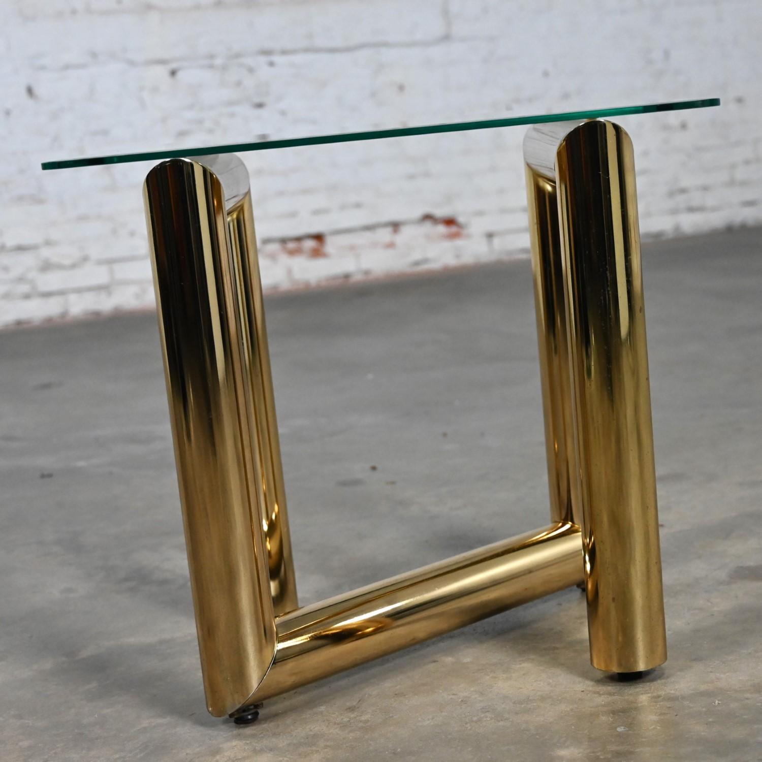 1970s Modern Brass Plated End or Side Table Square Glass Top Style Karl Springer For Sale 8
