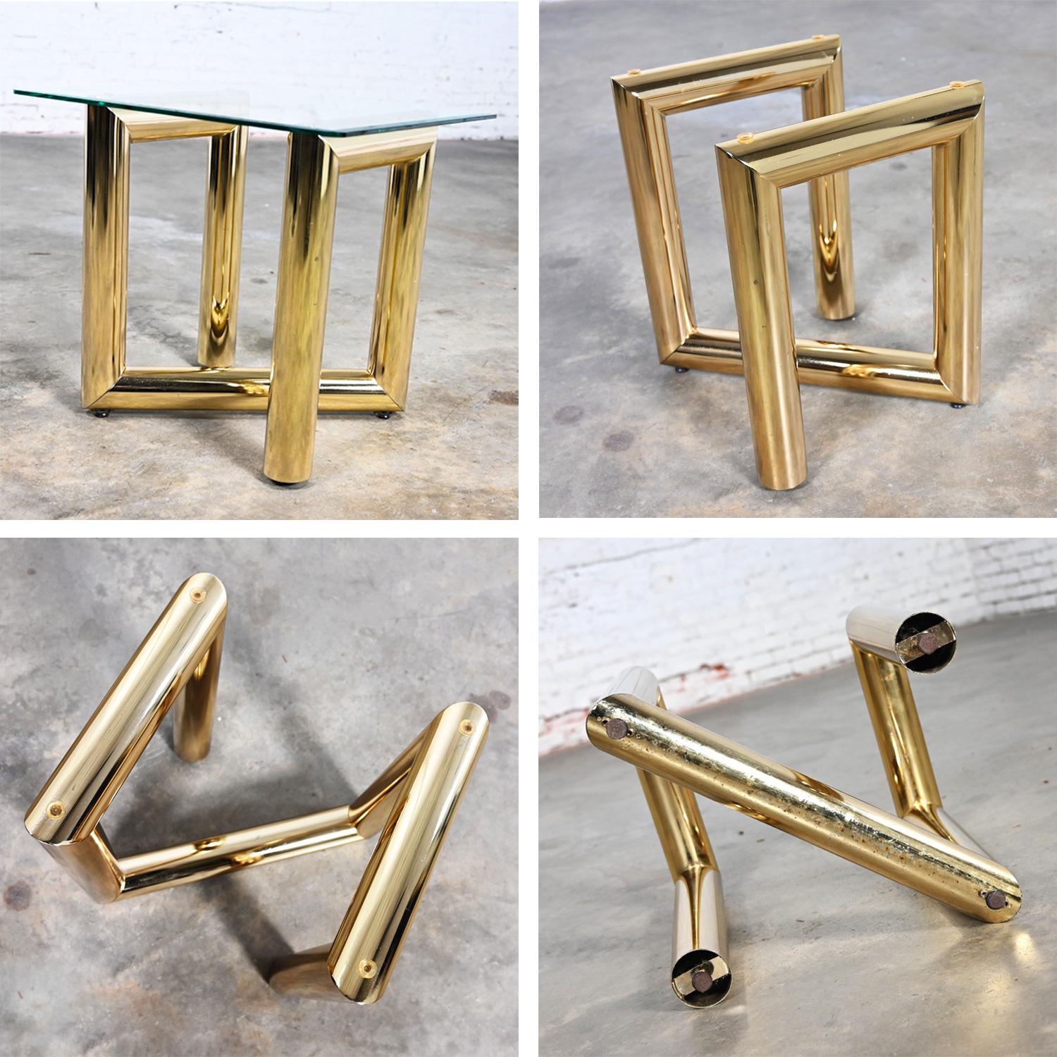 1970s Modern Brass Plated End or Side Table Square Glass Top Style Karl Springer For Sale 10