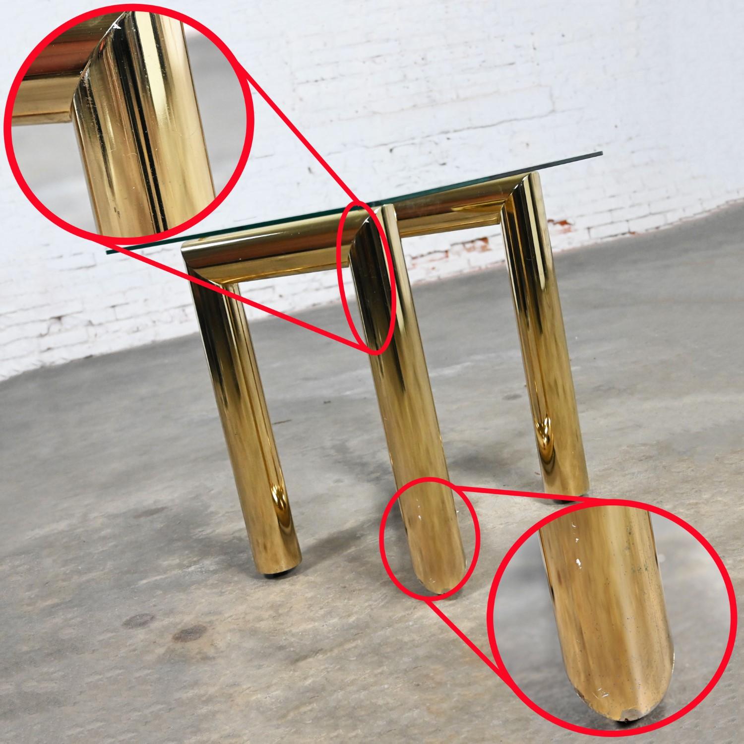 1970s Modern Brass Plated End or Side Table Square Glass Top Style Karl Springer For Sale 11