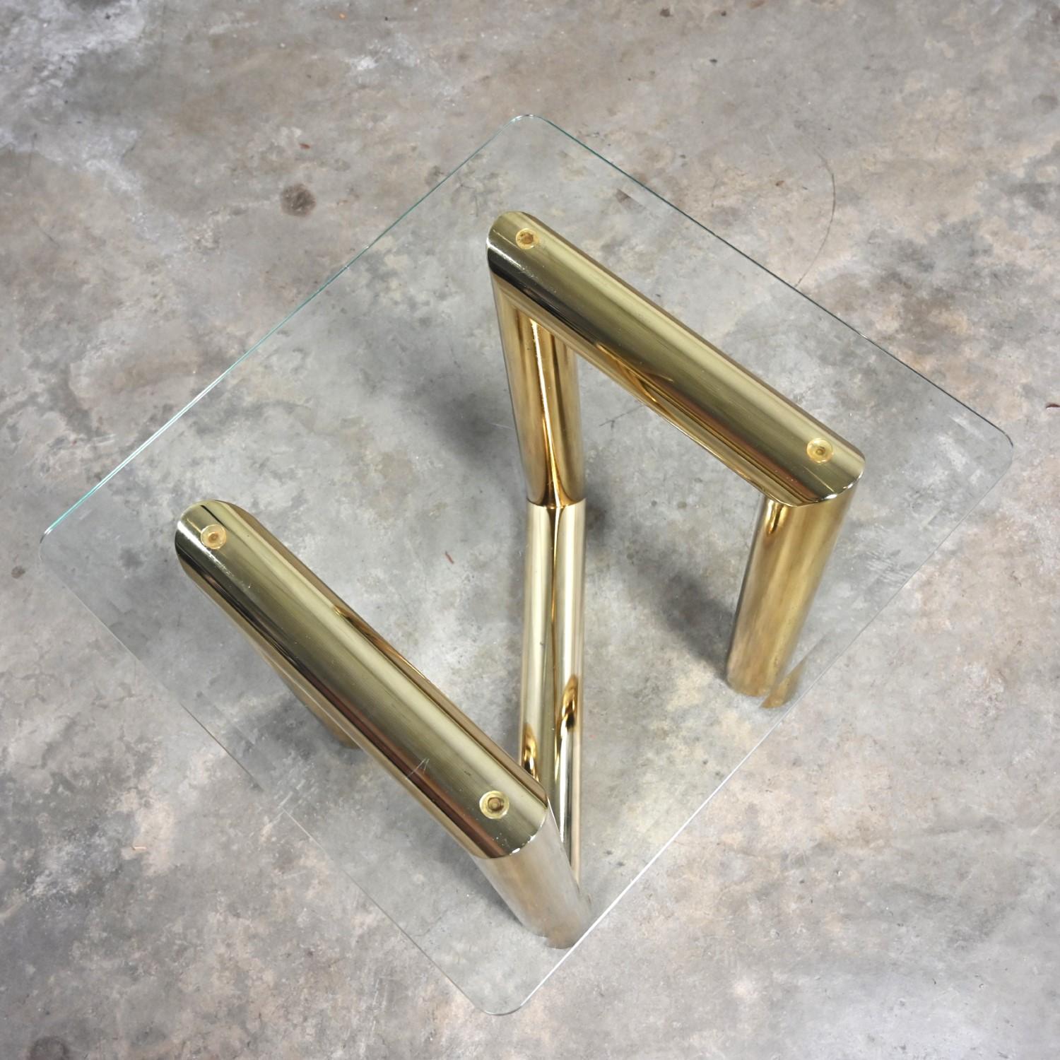 1970s Modern Brass Plated End or Side Table Square Glass Top Style Karl Springer For Sale 1