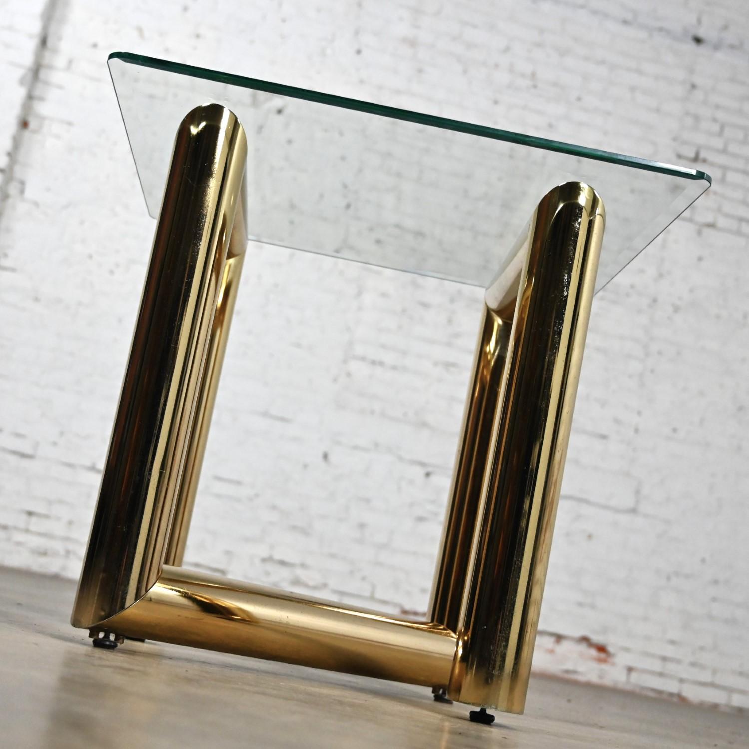 1970s Modern Brass Plated End or Side Table Square Glass Top Style Karl Springer For Sale 4
