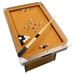 Vintage 1970s Modern Bumper Pool Table Set with Original Mustard Yellow Felt