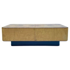 1970s Modern Burl Floating Coffee Table With Storage Styled After Milo Baughman 