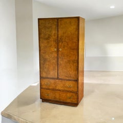 1970s Modern Burlwood Gentleman’s Armoire / Cabinet By John Widdicomb