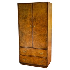 1970s Modern Burlwood Gentleman’s Armoire / Cabinet By John Widdicomb