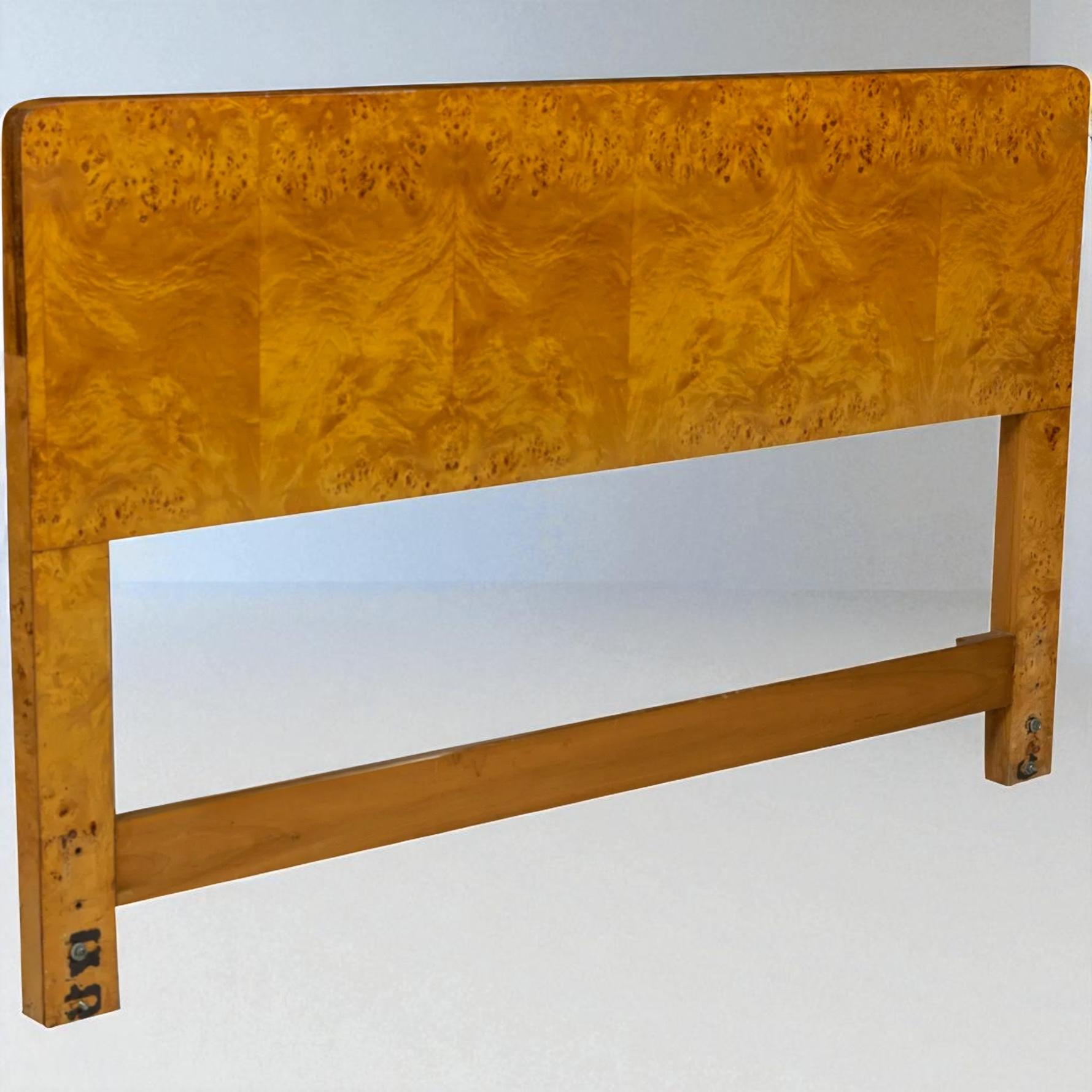 American 1970s Modern Burlwood Queen Headboard Att. To John Widdicomb For Sale