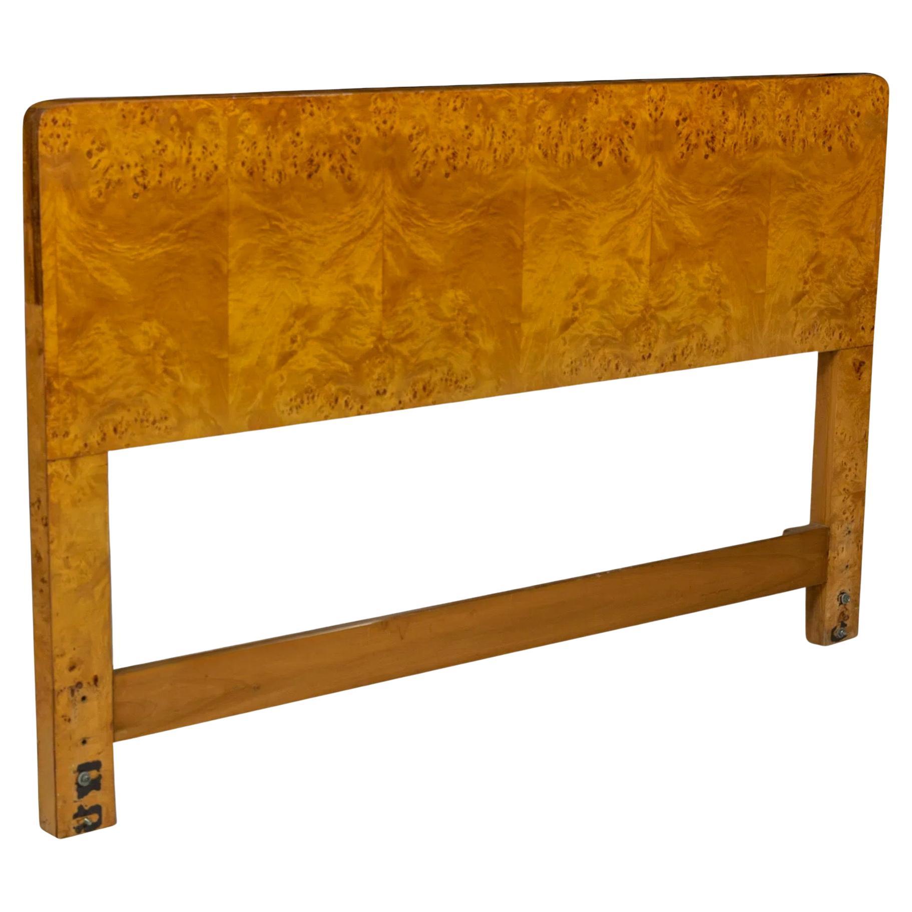 1970s Modern Burlwood Queen Headboard Att. To John Widdicomb For Sale
