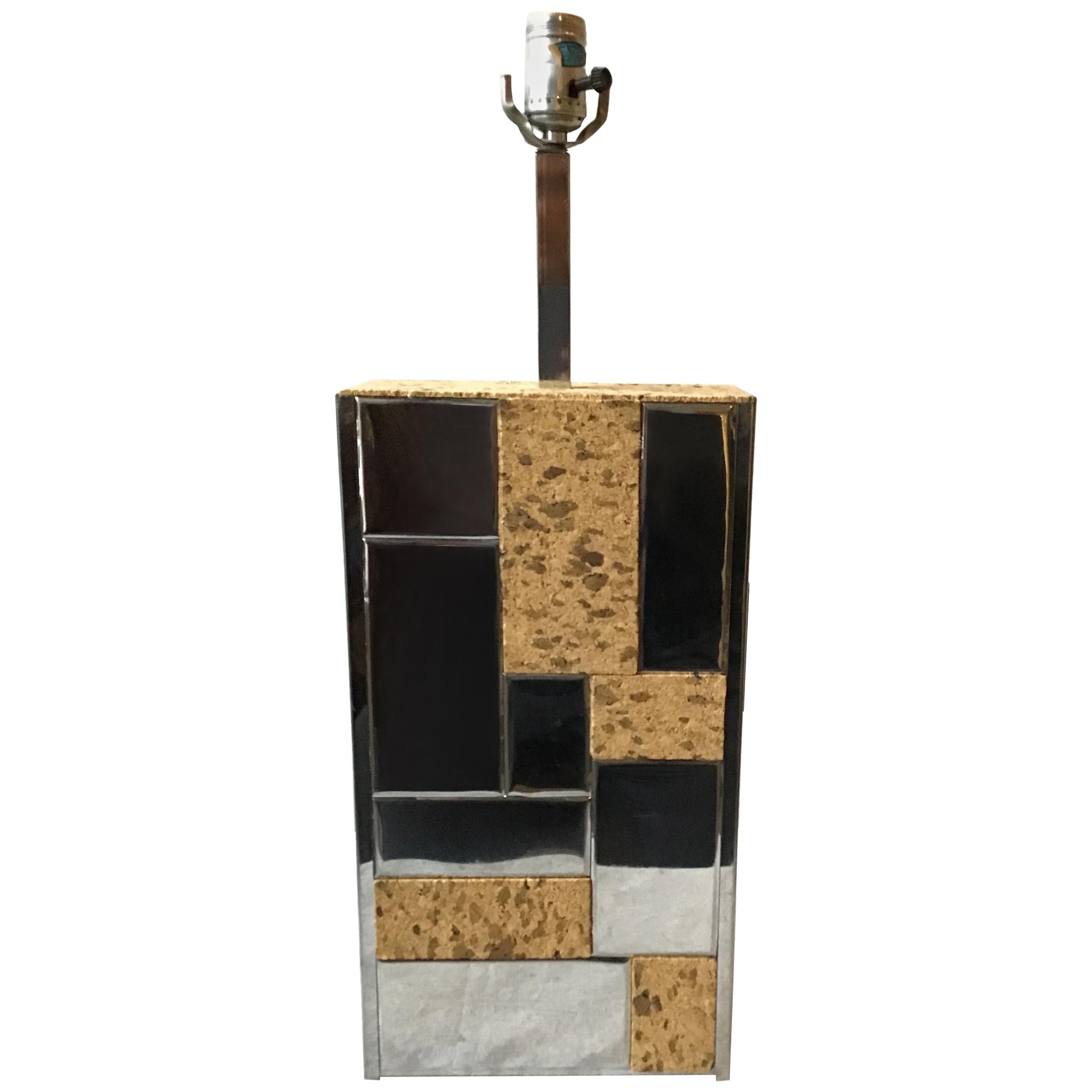 1970s Paul Evans Cityscape  Style  Chrome and Cork Table Lamp