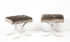 1970s Modern Chrome And Velvet Ottomans By Flair