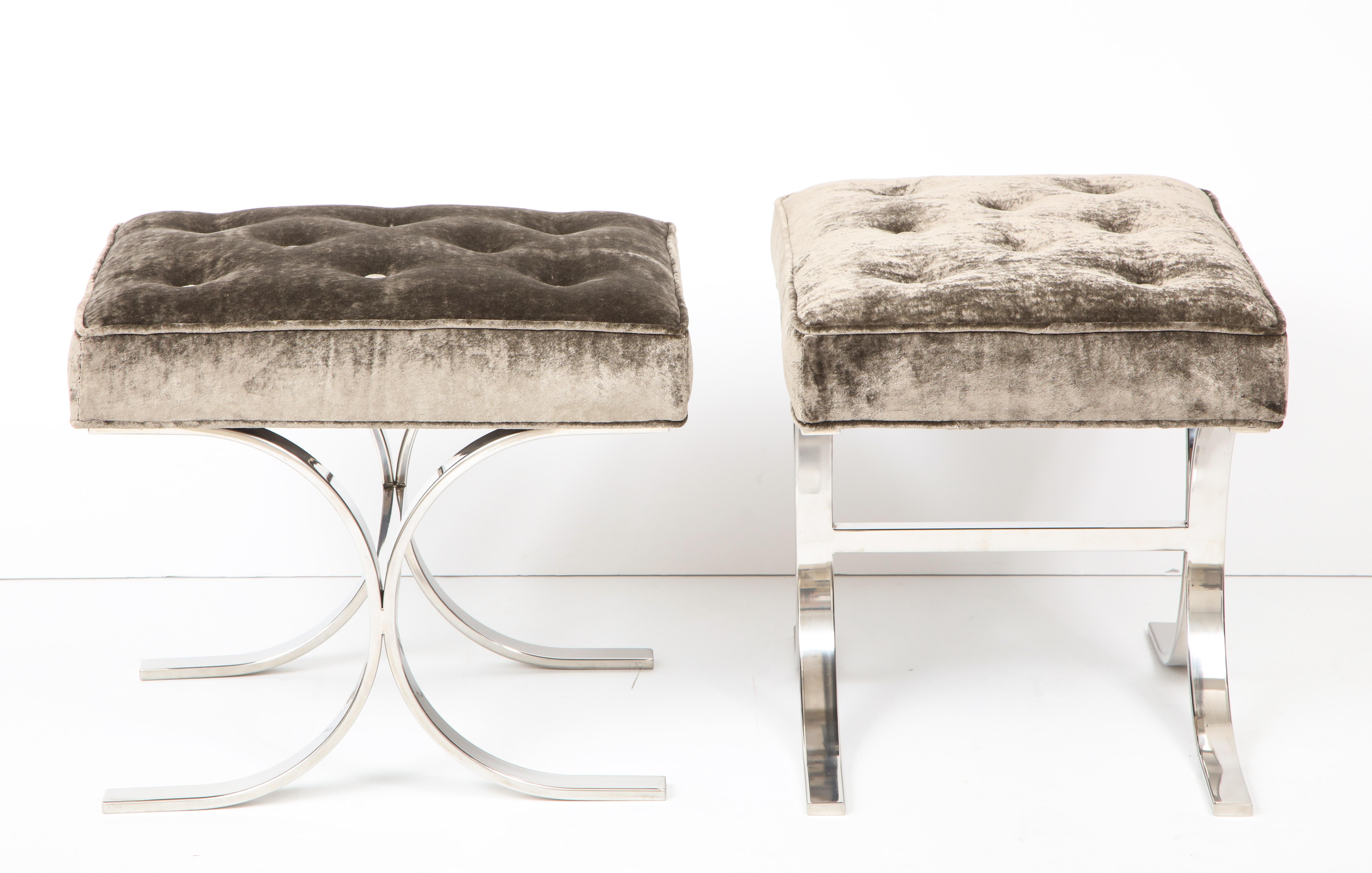 1970s Modern Chrome And Velvet Ottomans By Flair In Good Condition In New York, NY