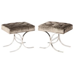 1970s Modern Chrome And Velvet Ottomans By Flair