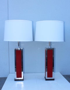 1970s Modern Chrome and Velvet Table Lamps