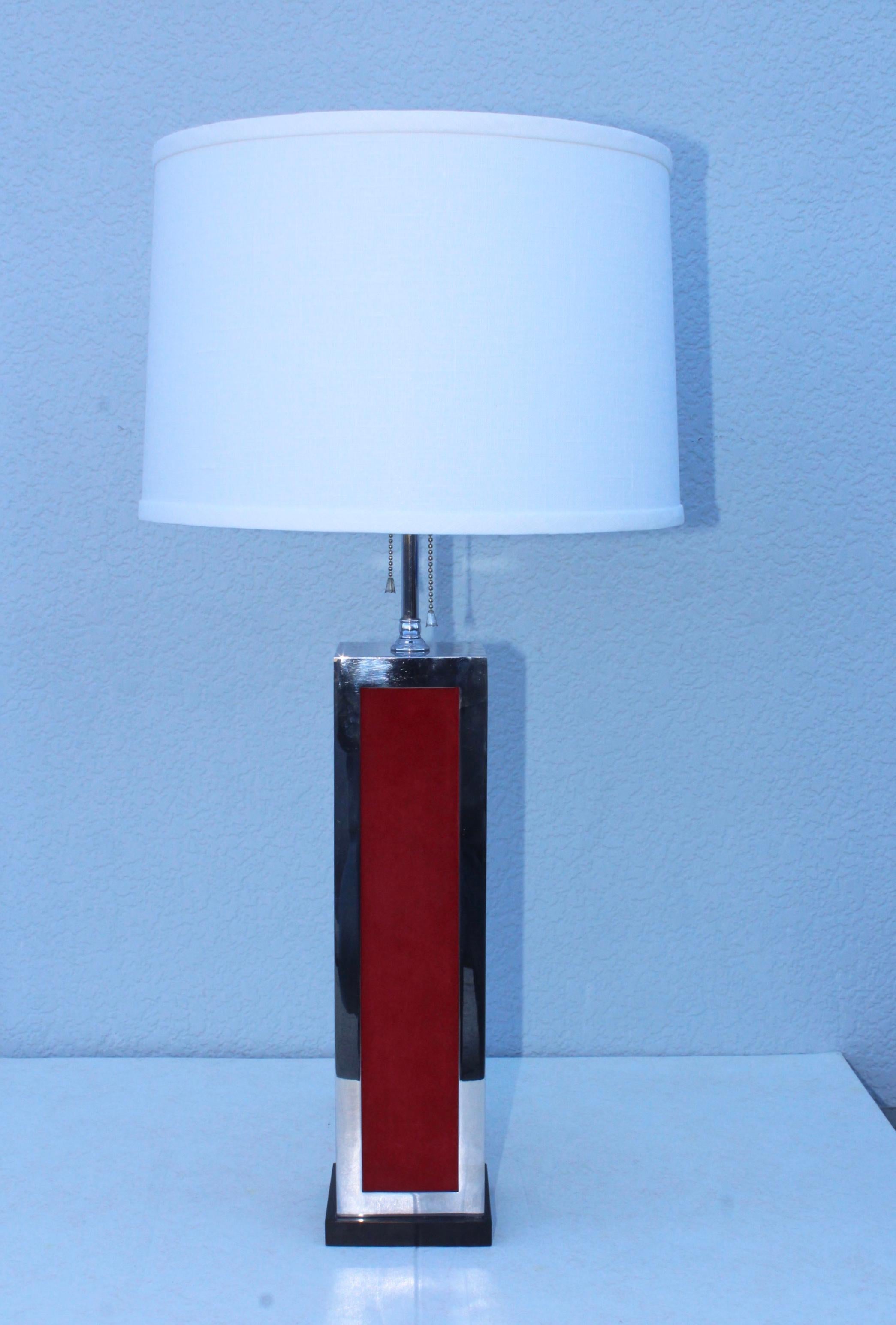 1970s Modern Chrome and Velvet Table Lamps For Sale 1