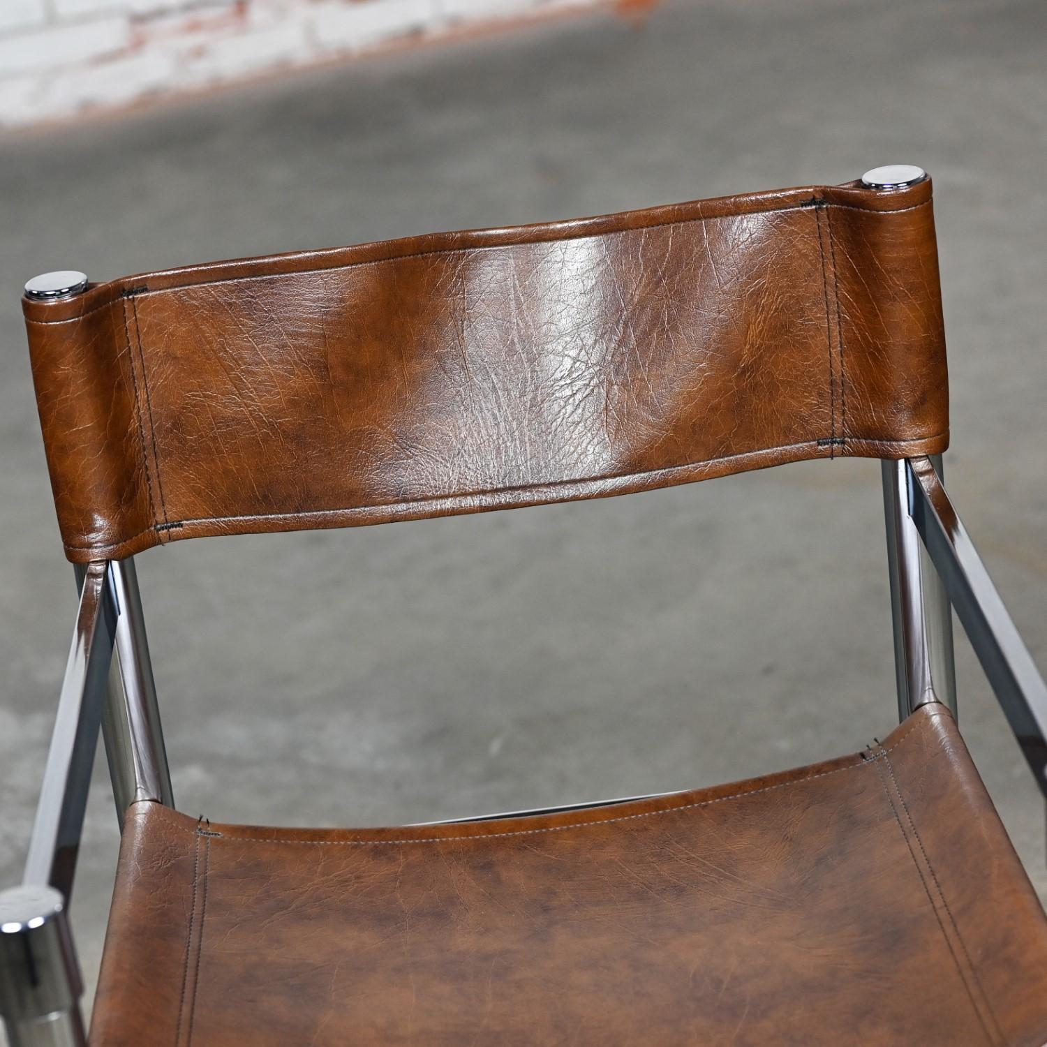 1970’s Modern Chrome & Brown Vinyl James David Style Director’s or Sling Chair 5