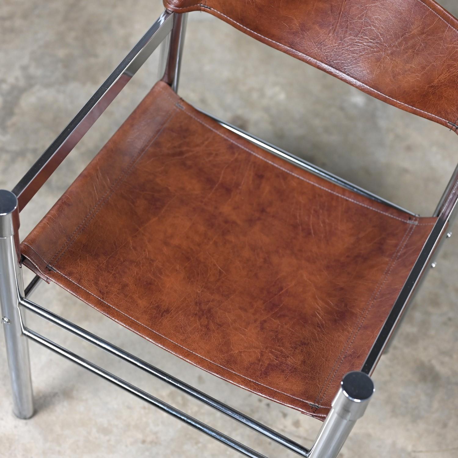 1970’s Modern Chrome & Brown Vinyl James David Style Director’s or Sling Chair 6
