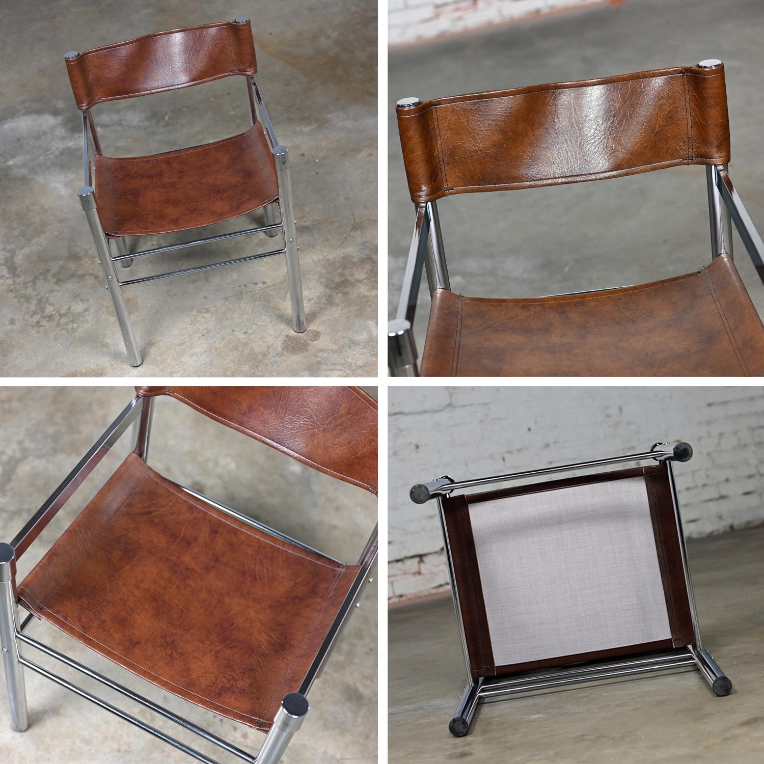 1970’s Modern Chrome & Brown Vinyl James David Style Director’s or Sling Chair 7