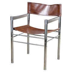 1970’s Modern Chrome & Brown Vinyl James David Style Director’s or Sling Chair