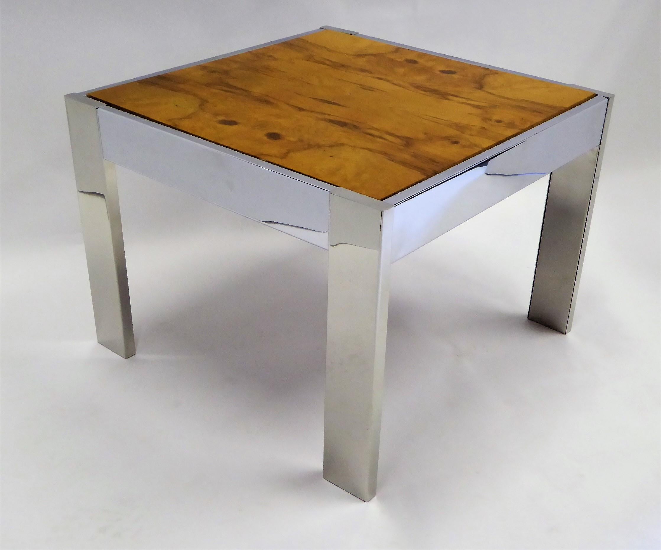 1970s Modern Chrome and Burl Wood Side Table in the Style of Milo Baughman 4
