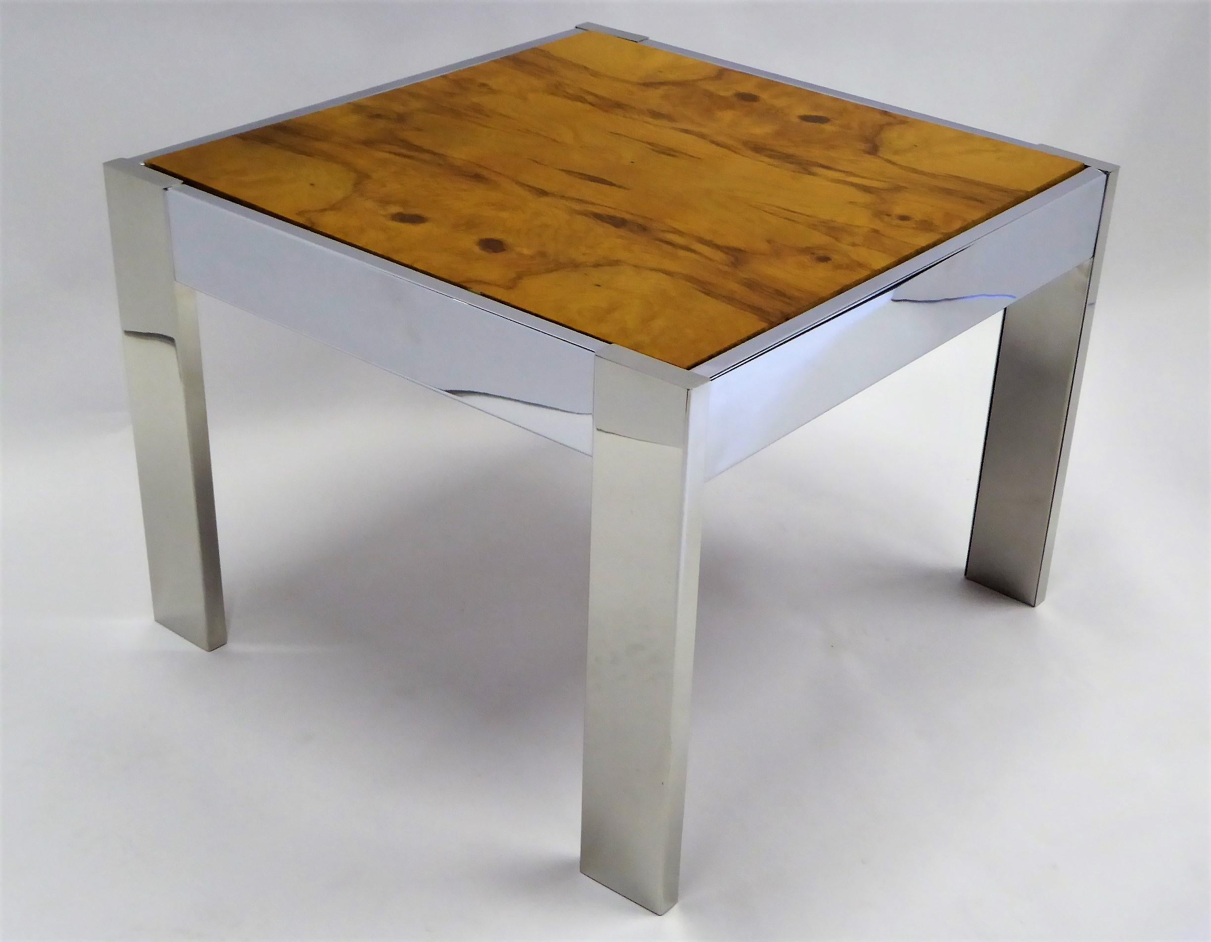 1970s Modern Chrome and Burl Wood Side Table in the Style of Milo Baughman 5