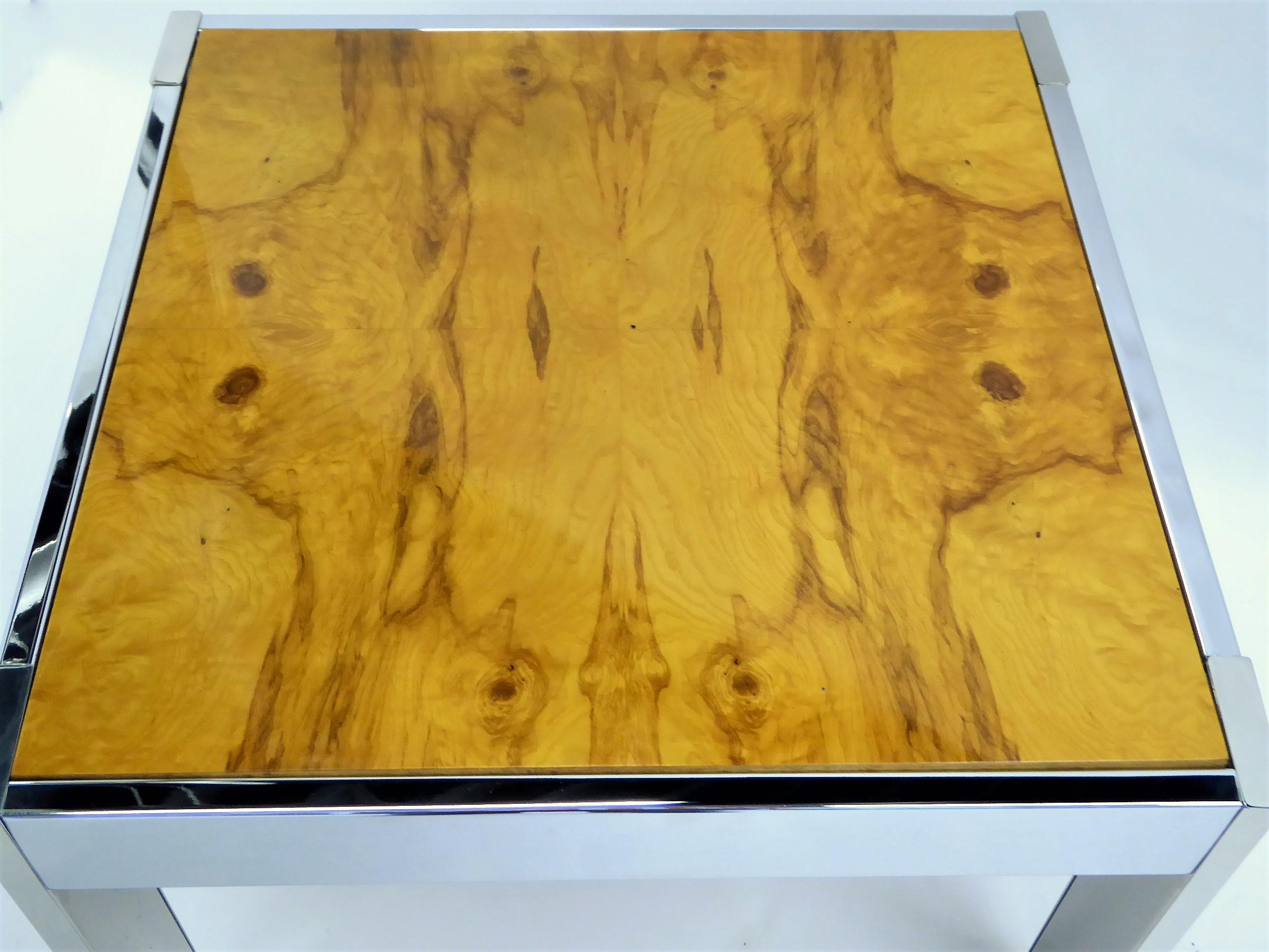 1970s Modern Chrome and Burl Wood Side Table in the Style of Milo Baughman 9