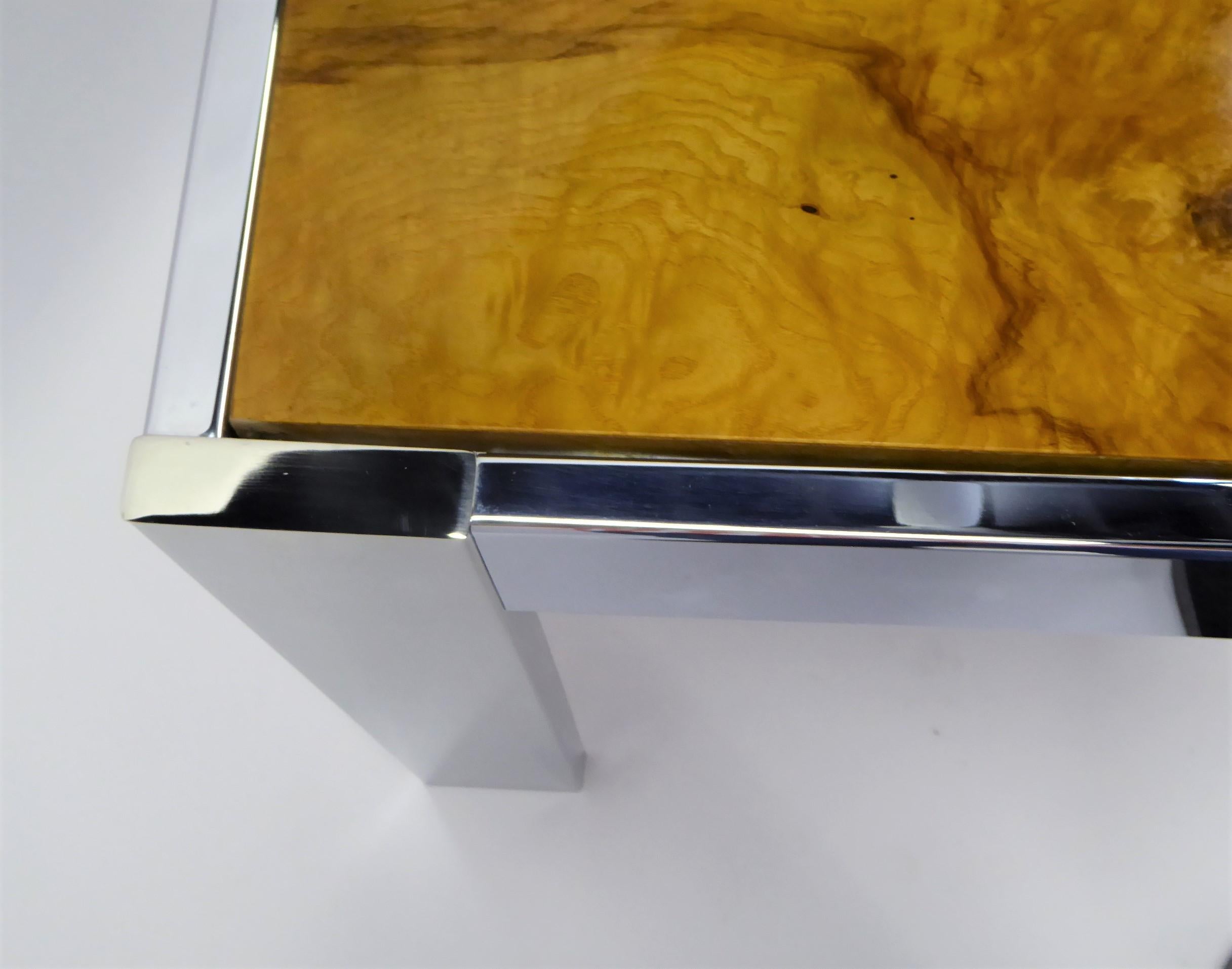 1970s Modern Chrome and Burl Wood Side Table in the Style of Milo Baughman 3