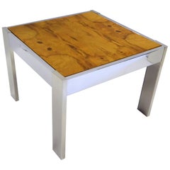 1970s Modern Chrome and Burl Wood Side Table in the Style of Milo Baughman