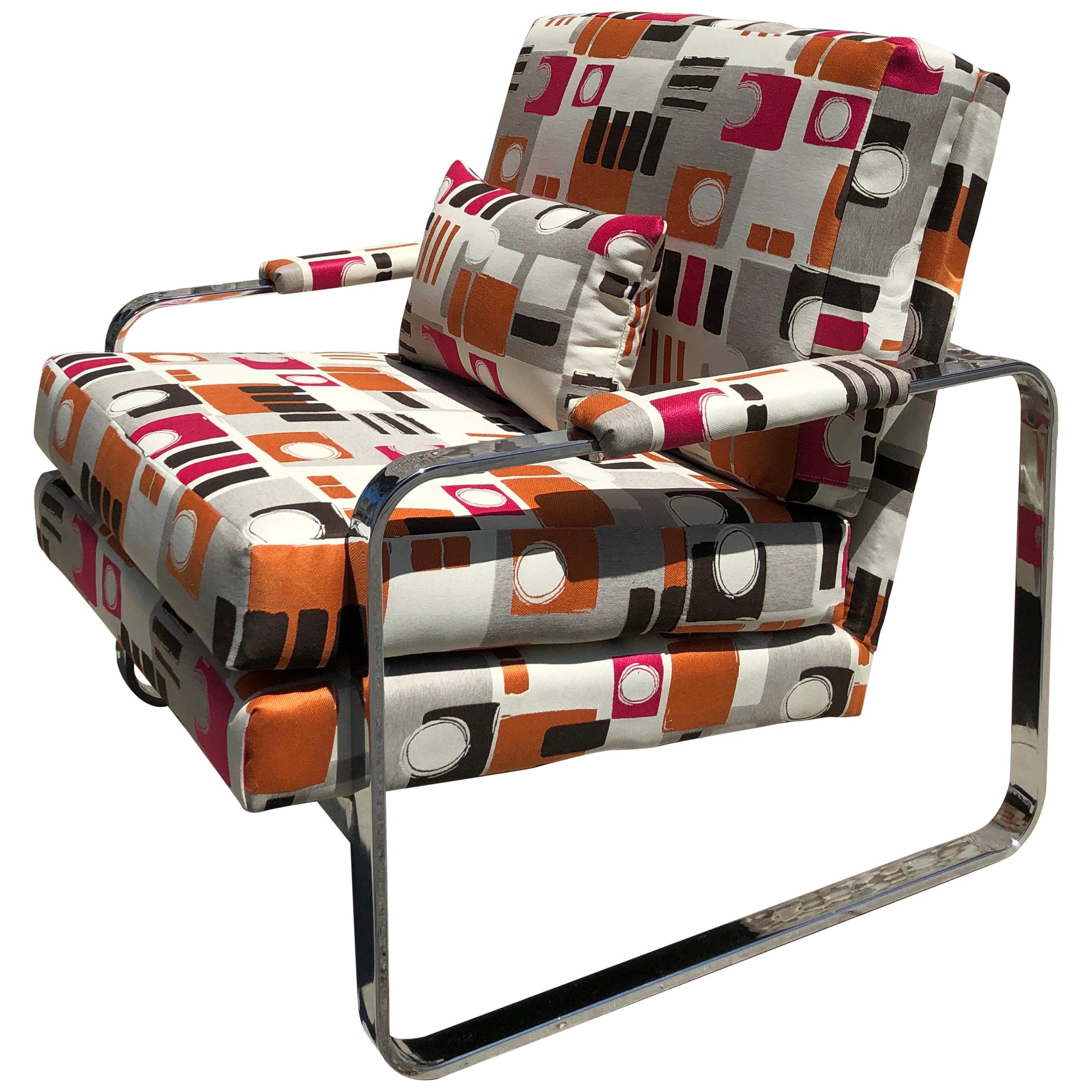1970s Modern Chrome Club Chair