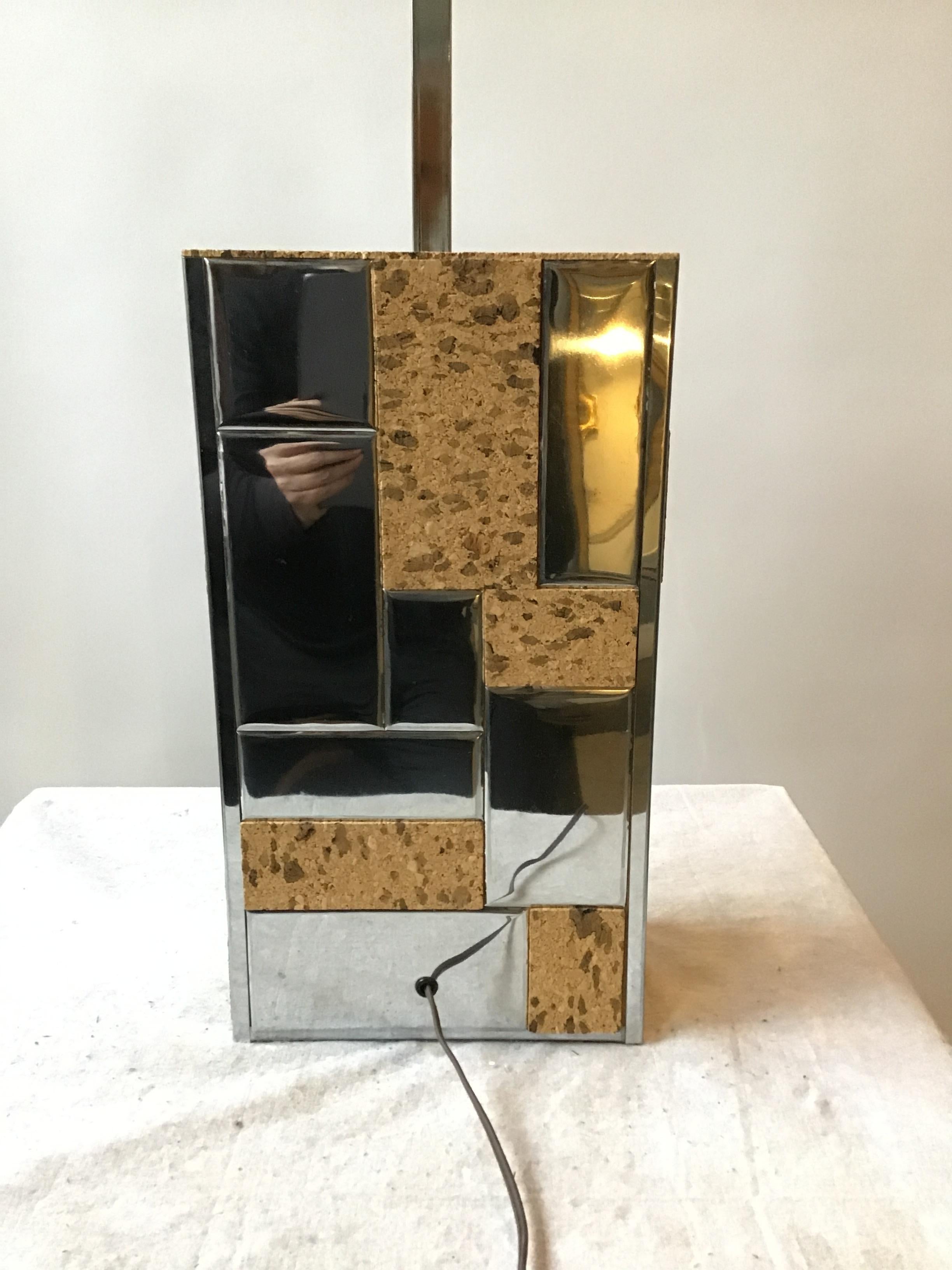 1970s Paul Evans Cityscape  Style  Chrome and Cork Table Lamp For Sale 1