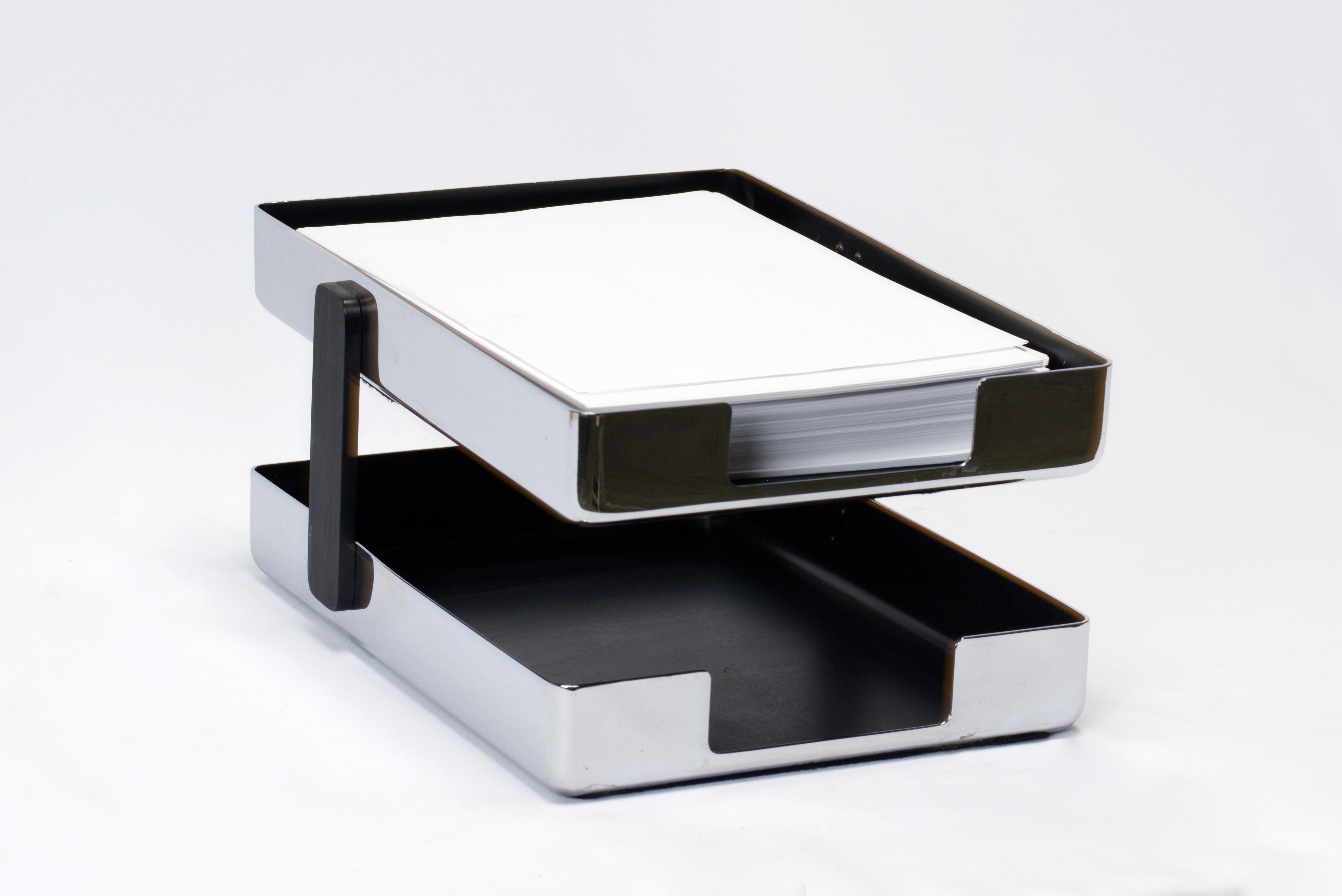 Mid-Century Modern 1970s Modern Chrome Desk Tray, Two-Tiers by Metcor Los Angeles