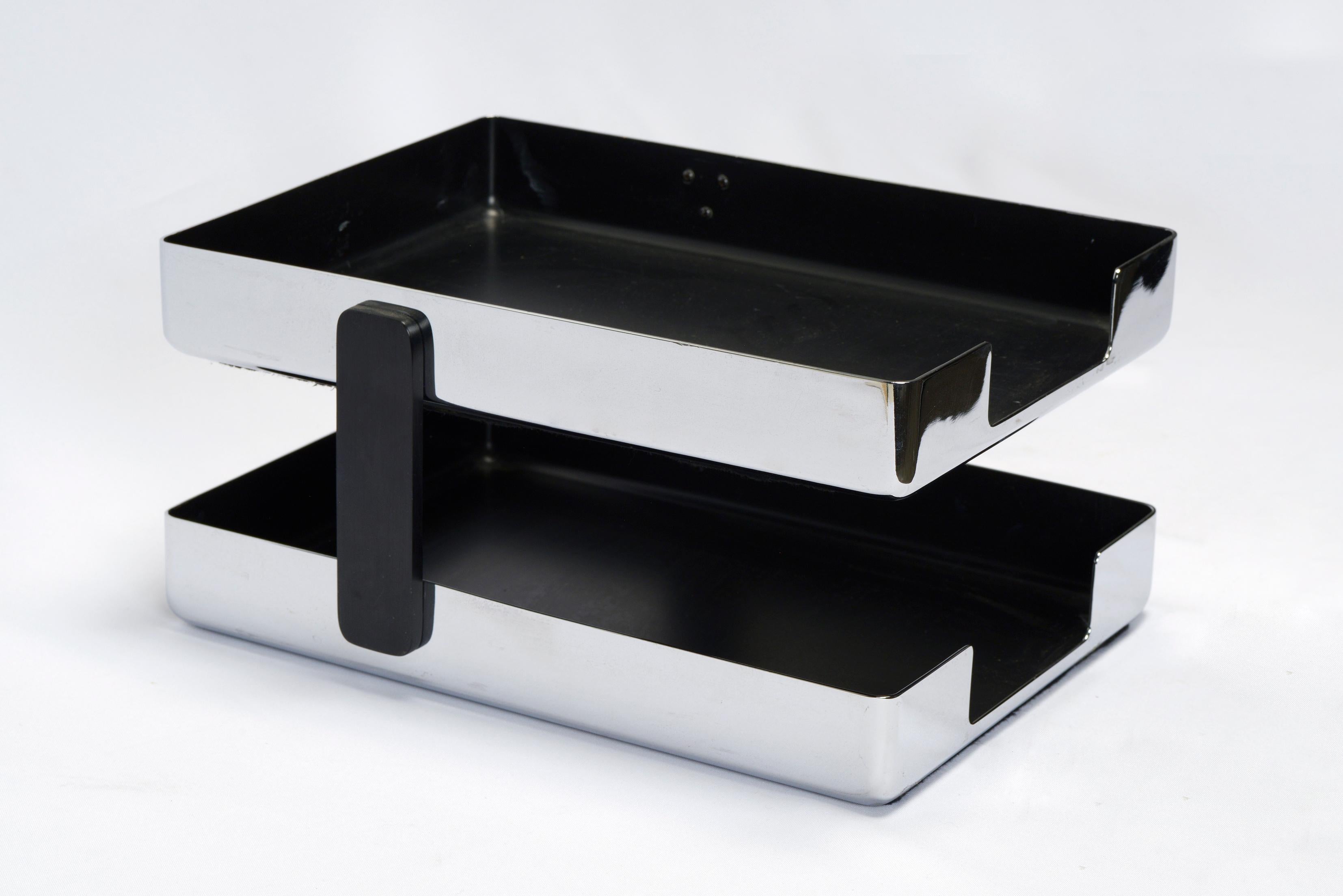 American 1970s Modern Chrome Desk Tray, Two-Tiers by Metcor Los Angeles