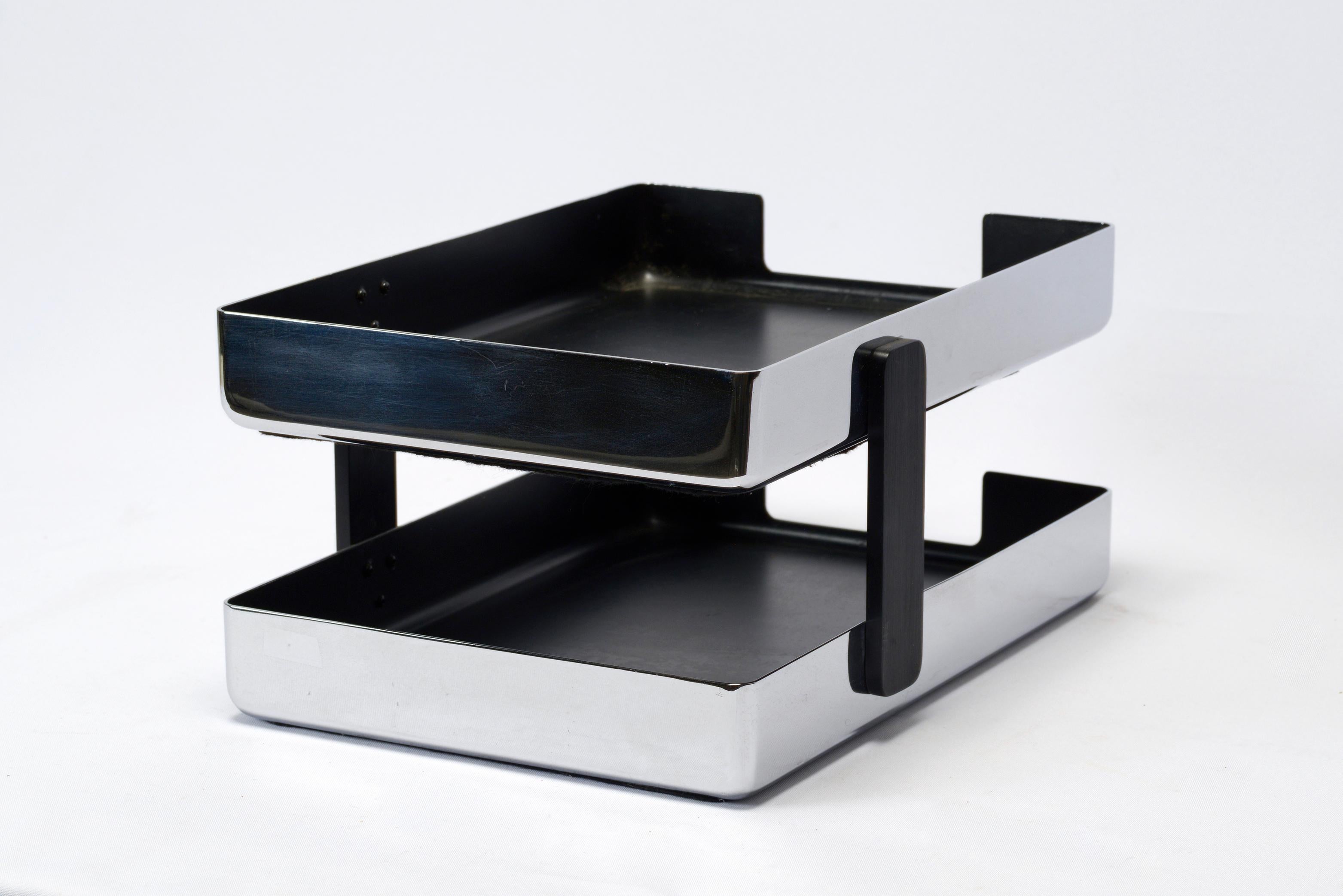1970s Modern Chrome Desk Tray, Two-Tiers by Metcor Los Angeles In Good Condition In Alhambra, CA